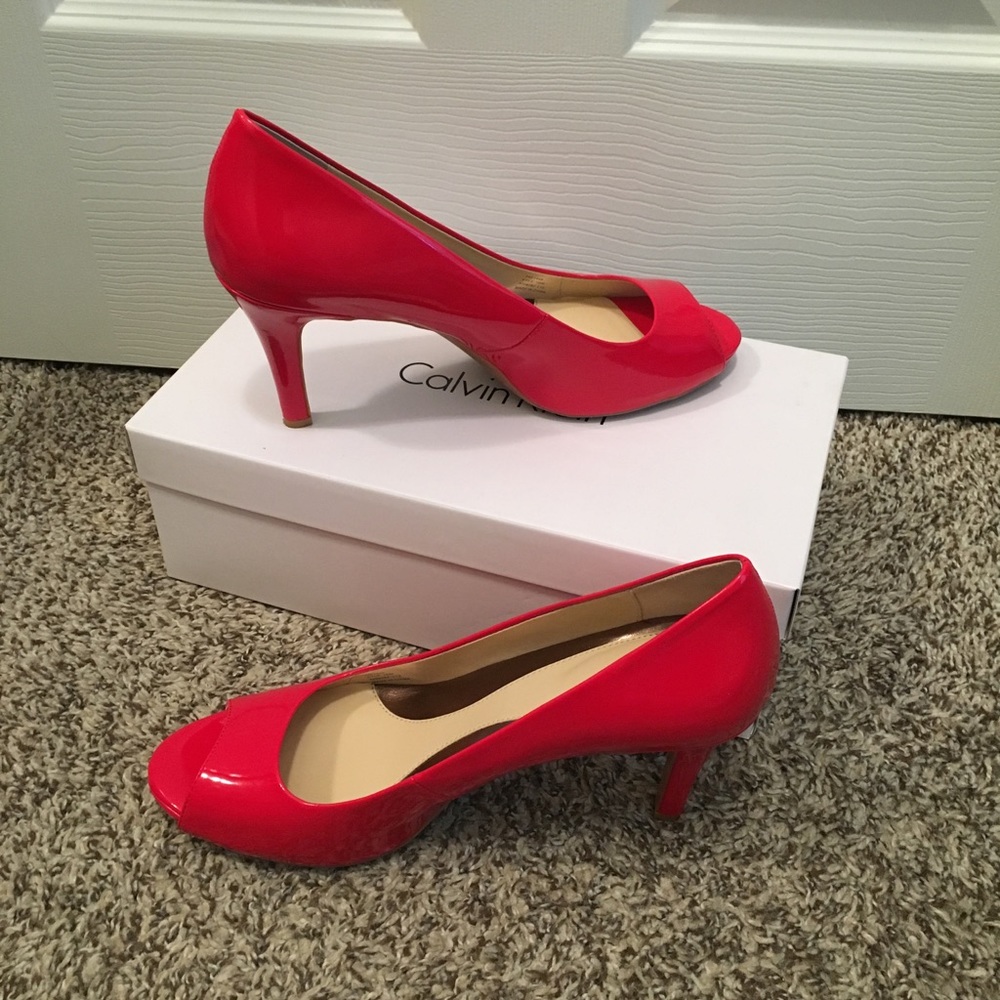 Calvin Klein Kyle Patent Leather Peep Toes